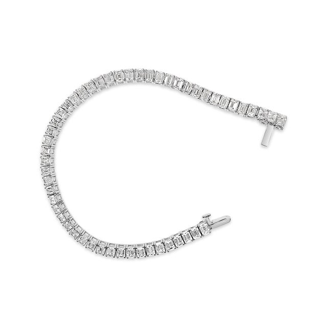 Haus of Brilliance IGI Certified 14K White Gold 10.0 Cttw Emerald Cut Lab Grown Diamond Tennis Bracelet For Sale - Image 4 of 5