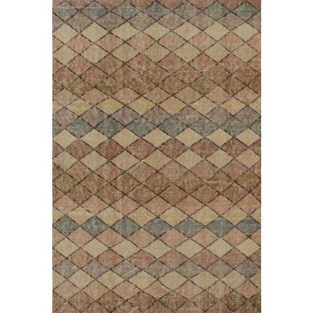 1950s Vintage Distressed Runner Rug, Multicolor Diamond Geometric Pattern - Rug & Kilim For Sale - Image 5 of 8