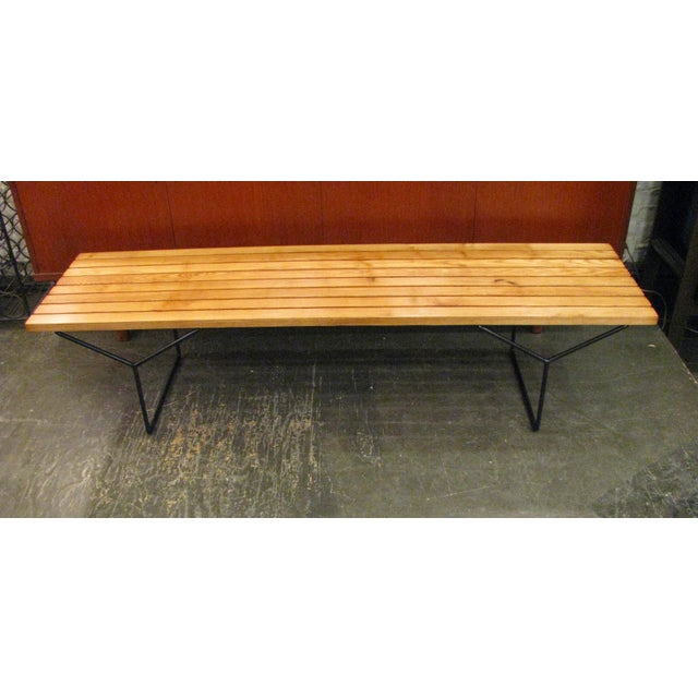 Harry Bertoia Oak and Steel Slat Bench for Knoll | Chairish