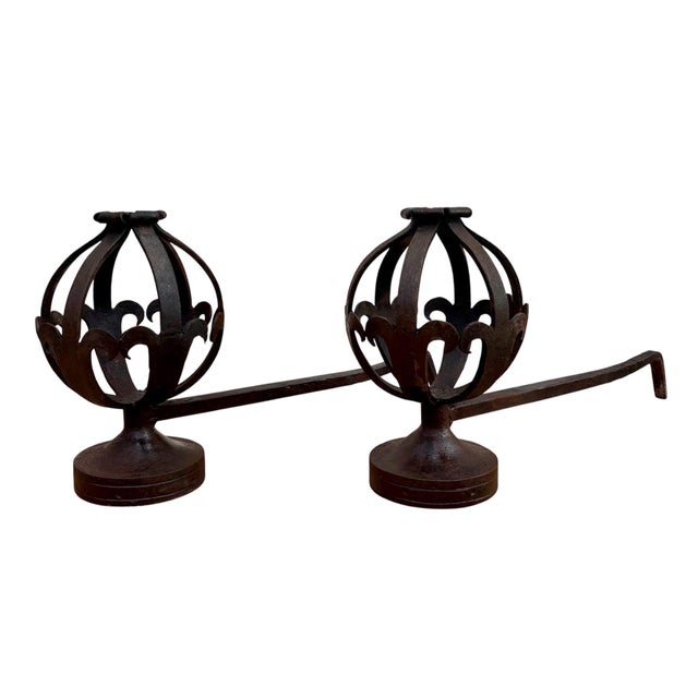 Black Pair of Spanish Forged-Iron Basket Andirons, circa 1900 For Sale - Image 8 of 15