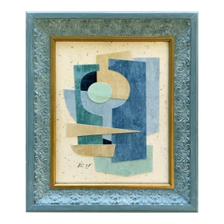 Abstract Blue Collage in Vintage Frame For Sale