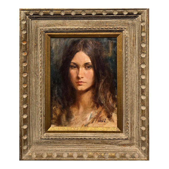 Richard Alan Schmid - 1969 Portrait of a Brunette Model - Oil Painting For Sale
