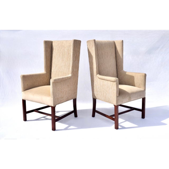 Hickory Chair Furniture Company 1970s Vintage Hickory Wingback Dining Chairs With New Velvet Seats For Sale - Image 4 of 9