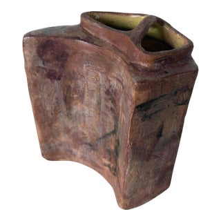 1980s Vintage Abstract Studio Art Pottery Sculptural Double-Neck Vase, Unsigned For Sale