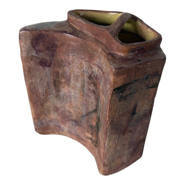 1980s Vintage Abstract Studio Art Pottery Sculptural Double-Neck Vase, Unsigned For Sale
