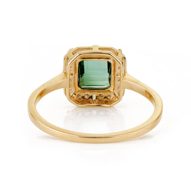 1.22ct Green Tourmaline & Diamond Vintage Ring Size 7 in 14k Yellow Gold For Sale - Image 9 of 14