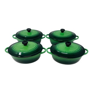Le Creuset 12oz Petite Oval Casseroles in Bamboo Green - Set of 4 For Sale