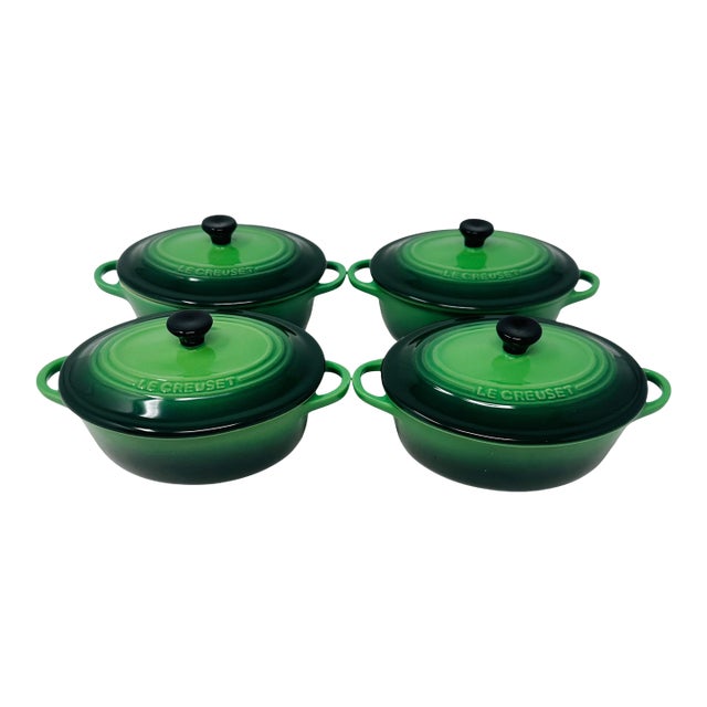 Le Creuset 12oz Petite Oval Casseroles in Bamboo Green - Set of 4 For Sale