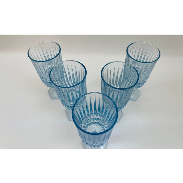Fostoria Glass Company Paris Blue Vintage Water Stemmed Goblets - Set of 5 For Sale - Image 4 of 8