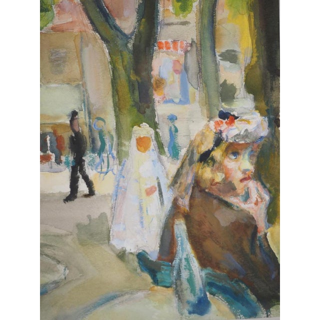 Kurt Groeger, Marseille, Woman at a Café Terrace Communing, Original Signed Watercolor For Sale - Image 4 of 11