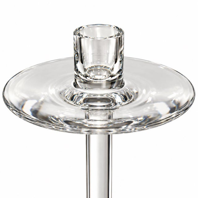 Orrefors Pair of Orrefors Sweden Tall Glass Cylinder Candlesticks For Sale - Image 4 of 5