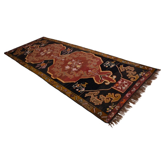 Handwoven Turkish Rug Kilim Muted Earth Tones Long Wide Runner Rug. - 4′9″ X 13′4″ For Sale - Image 6 of 16