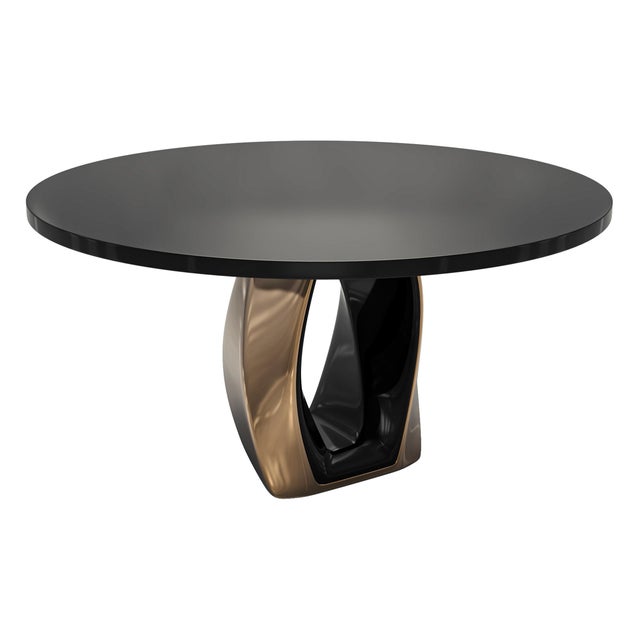 Black "Giselle" Round Table With Bronze and Stainless Steel, Handcrafted For Sale - Image 8 of 9
