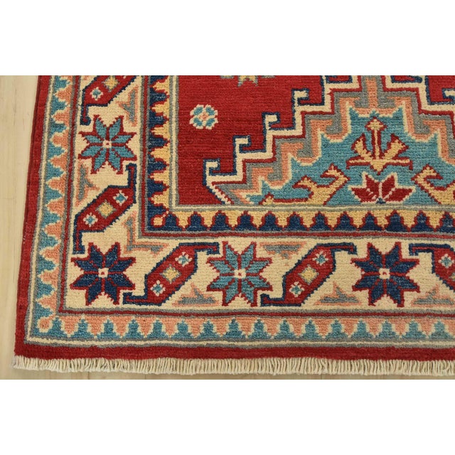 Kazak Runner 2’7” X 6’5” Red Wool Tribal Hand-Knotted Oriental Rug For Sale - Image 9 of 12