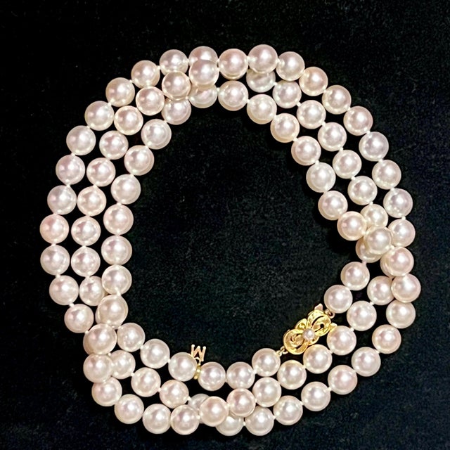1990s 1990s Mikimoto Estate Akoya Pearl Necklace 36" 18k Y Gold 9 Mm Certified For Sale - Image 5 of 9