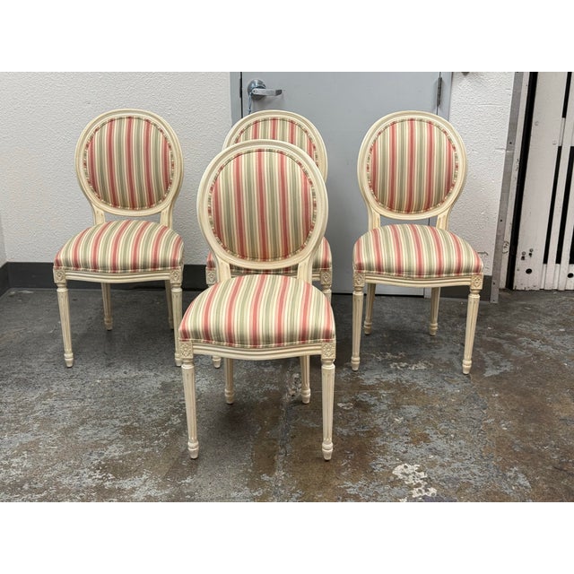 Design Plus Gallery presents a Set of Four Louis XVI-Style Side Chairs from Ethan Allen. This set showcases oval...