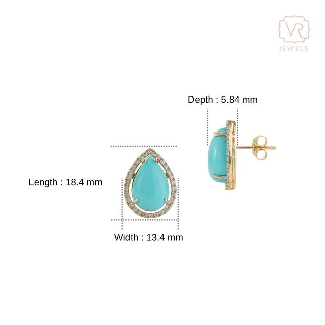 8.88ct Sleeping Beauty Turquoise Solitaire Halo Diamond 14k Gold Earrings- A Pair For Sale - Image 12 of 15