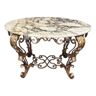 Italian Gilt Iron Régence Style Oval Marble Top Coffee Table For Sale
