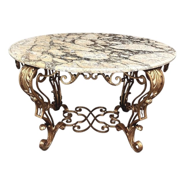 Italian Gilt Iron Régence Style Oval Marble Top Coffee Table For Sale