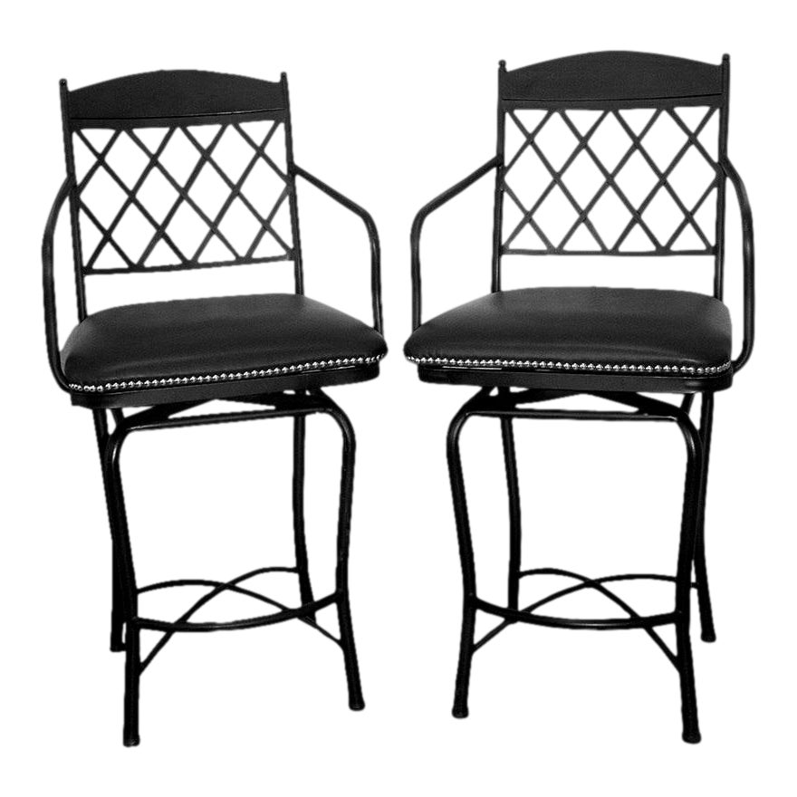 Vintage Bar Stools With Custom Made Studded Seats a Pair Chairish