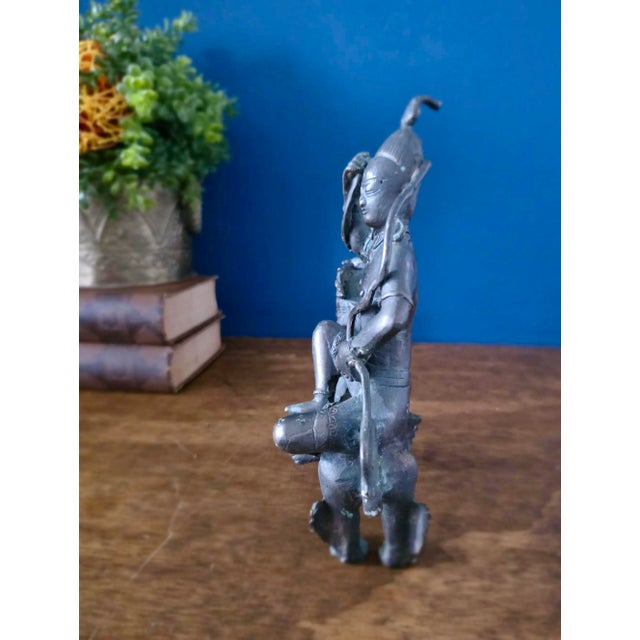 Metal Antique Indian Bronze Deity on Lion, 19th Century For Sale - Image 7 of 13