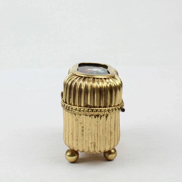 Small Victorian Gilt Metal Dresser or Ring Box with a Pietra Dura Plaque For Sale - Image 4 of 10