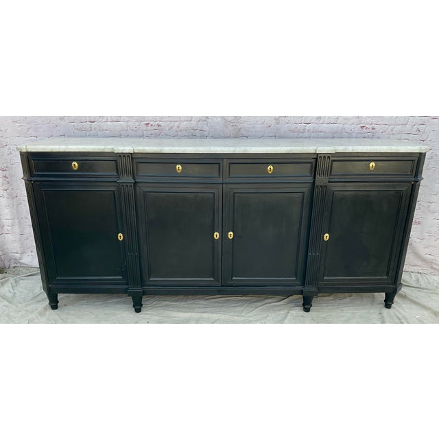 French French Louis XVI Painted Sideboard - Enfilade With Marble Top 19th Century For Sale - Image 3 of 13