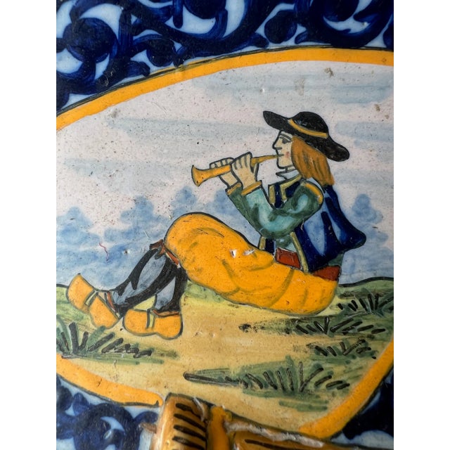 This is a rare complete desk set with lovely inkwell tops for both wells. Antique Quimper double inkwell and pen tray desk...