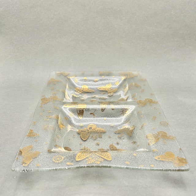 Vintage Mid Century Modern Georges Briard "Golden Butterflies" Glass Divided Serving Dish For Sale In New York - Image 6 of 10