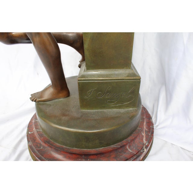 Bronze Sculpture Double Figure Antique Signed F Sanzel Large For Sale - Image 4 of 18