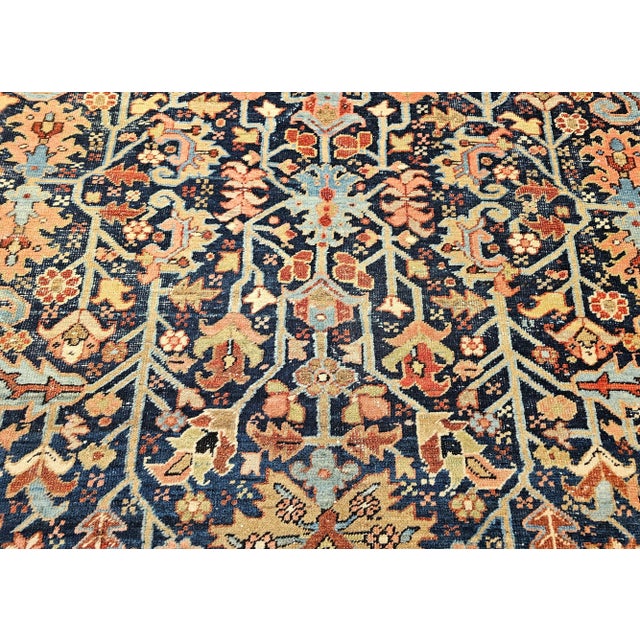 Navy Blue 19th Century Hand-Knotted Persian Heriz Serapi Rug, Tree of Life, Blue , For Sale - Image 8 of 12