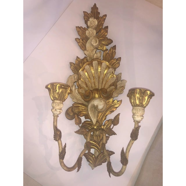 Vintage 1950s Italian Gilded and Painted Wood Candelabra For Sale - Image 10 of 10