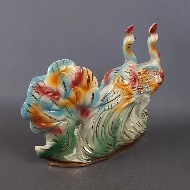 Vintage Multicolored Ceramic Sculpture of Peacocks, Italy, 1970s For Sale - Image 6 of 18