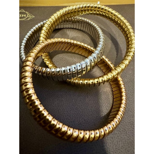 Gold Estate " H Gold" Tri Color Interwoven Rolling Stretch Bracelet 18YG, RG, WG 87Gm For Sale - Image 8 of 18