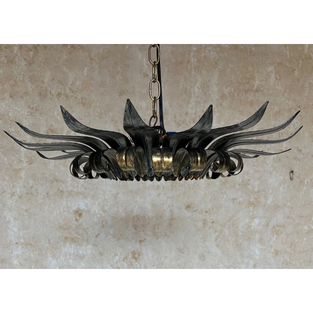Vintage Spanish Silver & Gold Gilt Metal Ceiling Fixture For Sale - Image 4 of 12
