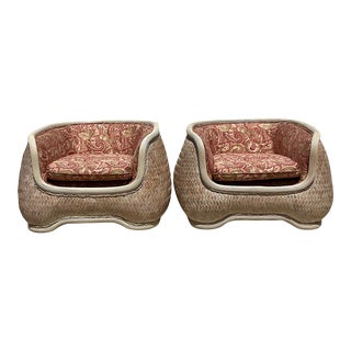 Vintage Coastal Woven Rattan Lounge Chairs - a Pair For Sale