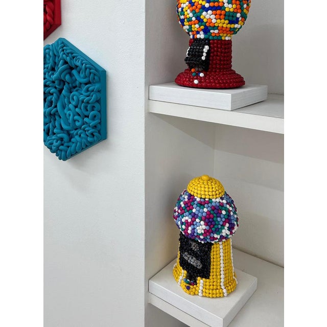 Early 21st Century Hand-Sculpted 3D Candy Mosaic Sculpture Gumball Machine in Yellow Clay For Sale - Image 5 of 7