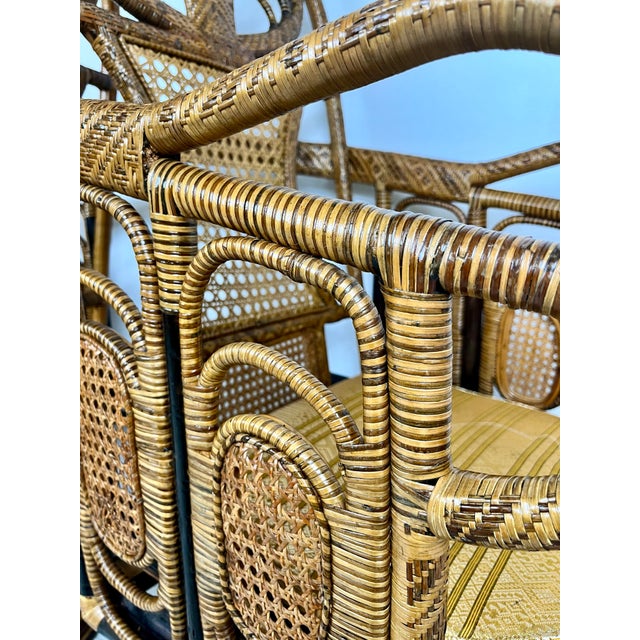 Mid 20th Century Vintage Ornate Rattan Woven Caning Swivel Chairs- a Pair For Sale - Image 5 of 12