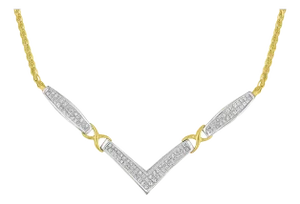 14K Yellow and White Gold 2.0 Cttw Princess Cut Diamond Flared and X-Station V Shaped 18â€ Franco Chain Statement Necklace