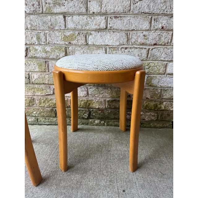 Pair of Mid 20th Century Danish Blonde Wood Stools With Upholstered Tops For Sale In New York - Image 6 of 14
