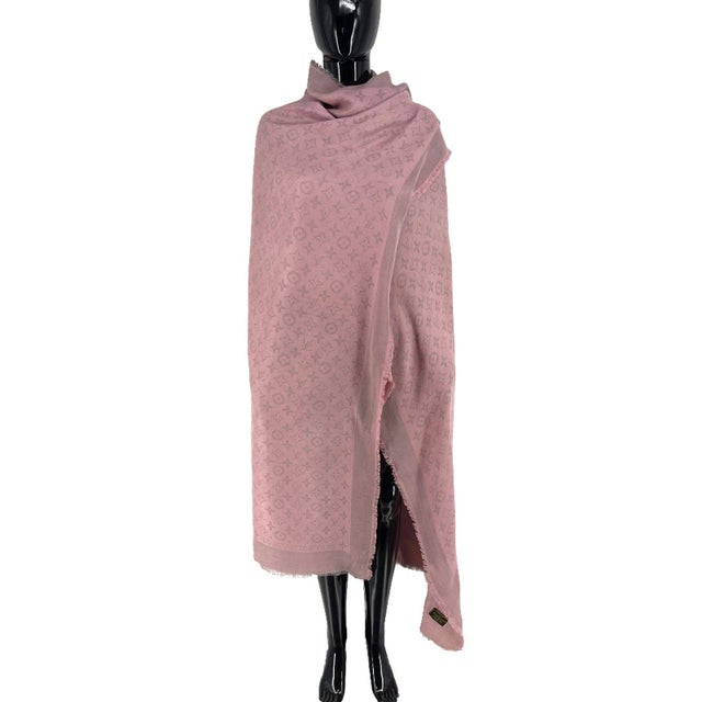 Louis Vuitton Pink Monogram Silk Wool Scarf | Chairish
