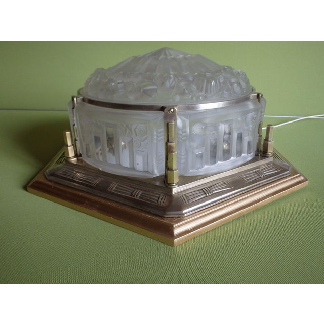 Wood Large Art Deco Ceiling Light in Bronze Frame and Wood from the Hotel Rigi Kulm, 1930 For Sale - Image 7 of 13