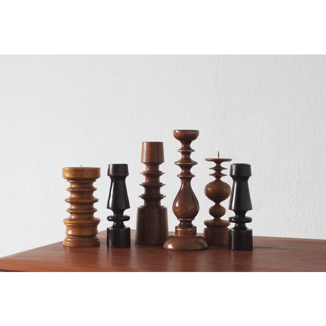 Scandinavian Wooden Candleholders, Set of 6 For Sale - Image 4 of 4
