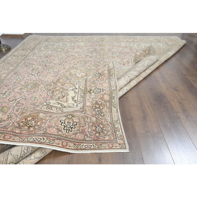 Textile 1970s Vintage Persian Handmade Wool Cotton Pink Area Rug For Sale - Image 7 of 11