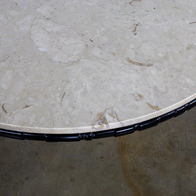 Mid-20th Century Brutalist Heirloom Coffee Table by Weiman Carved Pedestal Base Ivory Marble Top For Sale - Image 11 of 18