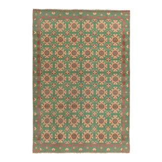 Handwoven Vintage Balkan Kilim Rug in Beige, Brown, Aqua Green Geometric Pattern For Sale