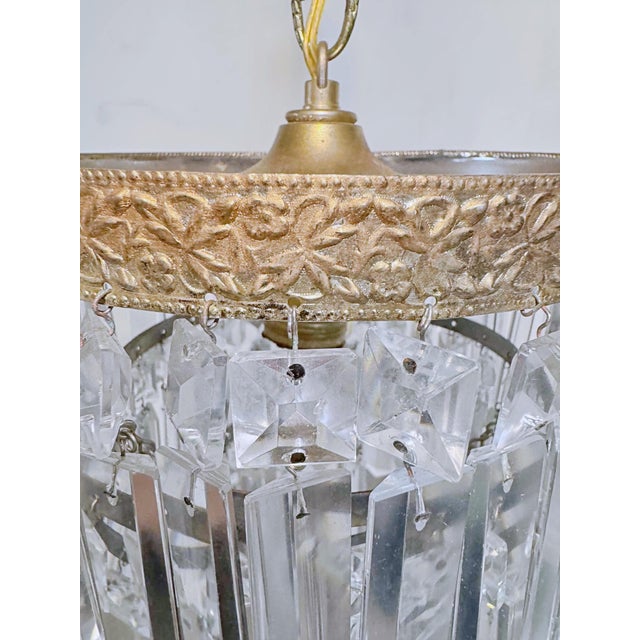 Metal Vintage Waterfall Crystal Chandelier With Ornate Brass Crown For Sale - Image 7 of 9