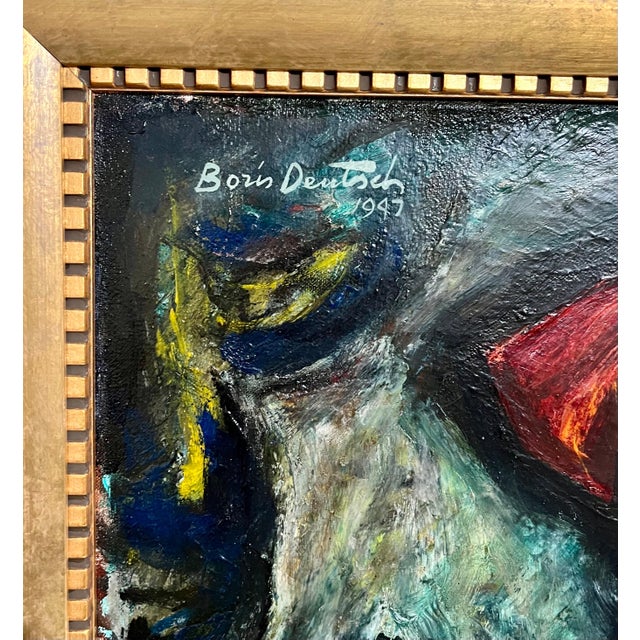 Boris Deutsch, 1947 Expressionist Oil Painting Flute Player Musician Boris Deutsch WPA Artist, 1947 For Sale - Image 4 of 11