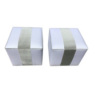 Contemporary Silver Grey and White Velvet Ottomans - a Pair For Sale