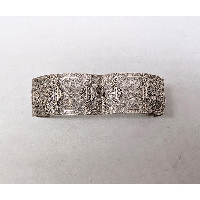 Silver Vintage Art Deco Signed Napier Silvertone Filigree Cuff Bracelet For Sale - Image 8 of 13